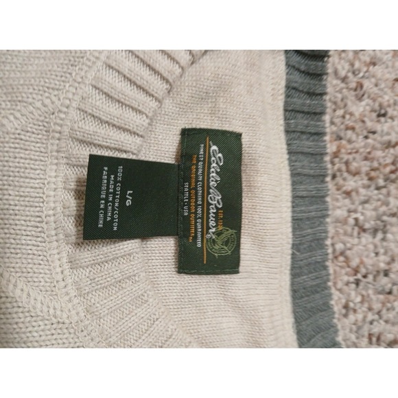 Lot Of 2 Eddie Bauer Sweaters Men Large Pullover Heavy Outdoor Warm Cream Blue - Picture 4 of 13